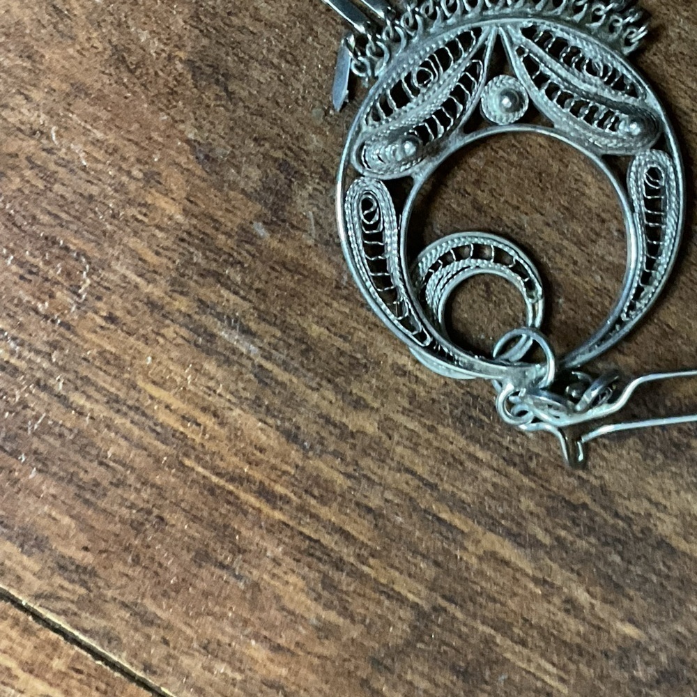 Vintage Silver Concentric  Filigree Hoop Earrings with Tassels - Picture 8 of 8
